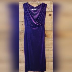 Elegant Purple Velvet Sleeveless Wrap-Front Dress